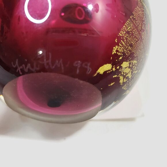 Firefly Glass Studio Greg Fleischaker Purple And Gold Art Glass Paperweight - Picture 6 of 6